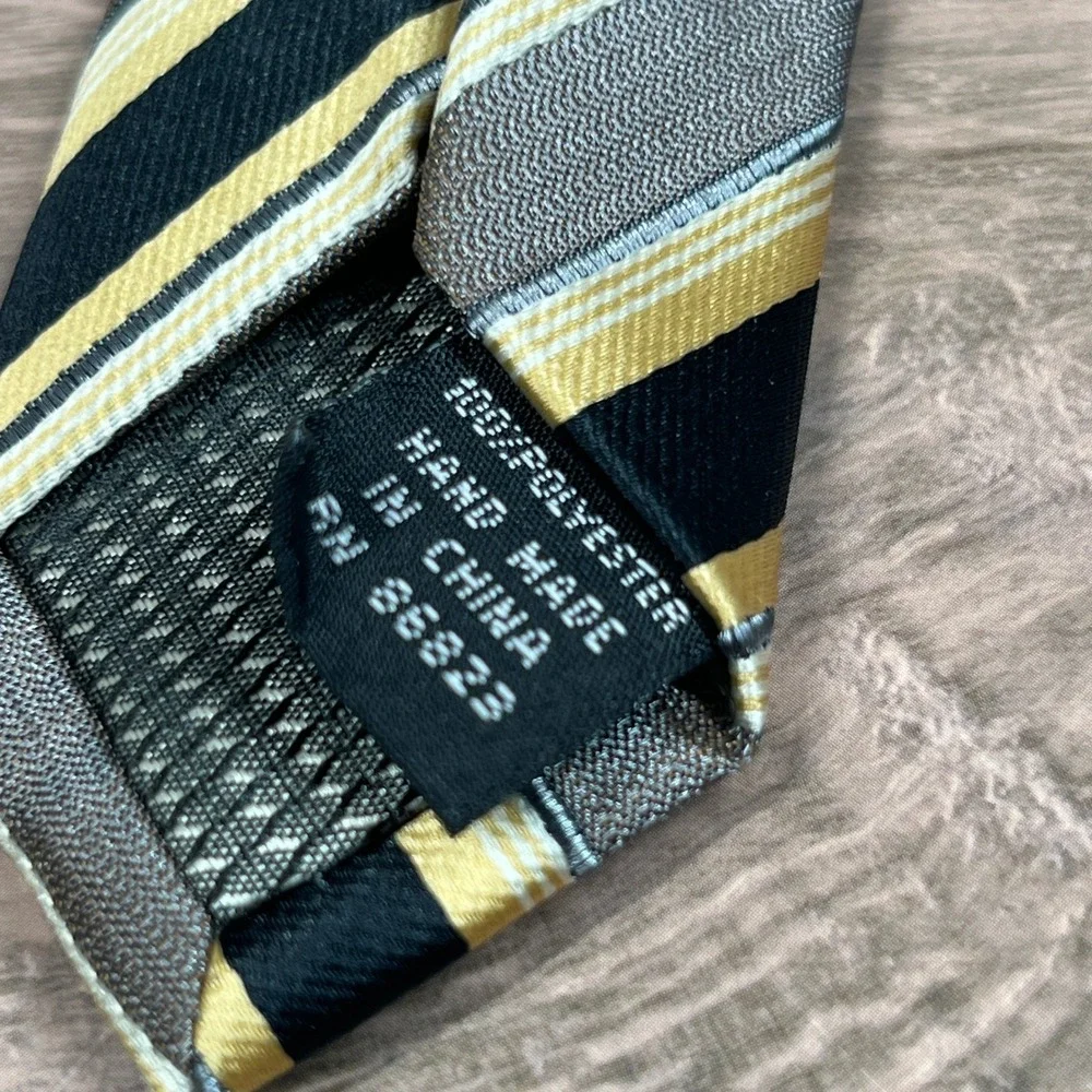 Ivy Crew Necktie Mens Black Gold Grey Striped Handmade Classic Tie
